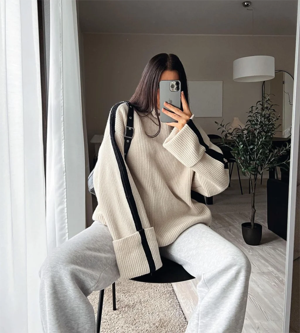 KIMLUD, Contract Mock Collar Knitted Oversized Pullover Women Long Sleeve Loose Thick Top Sweater 2023 Autumn Chic Casual Basic Knitwear, KIMLUD Womens Clothes