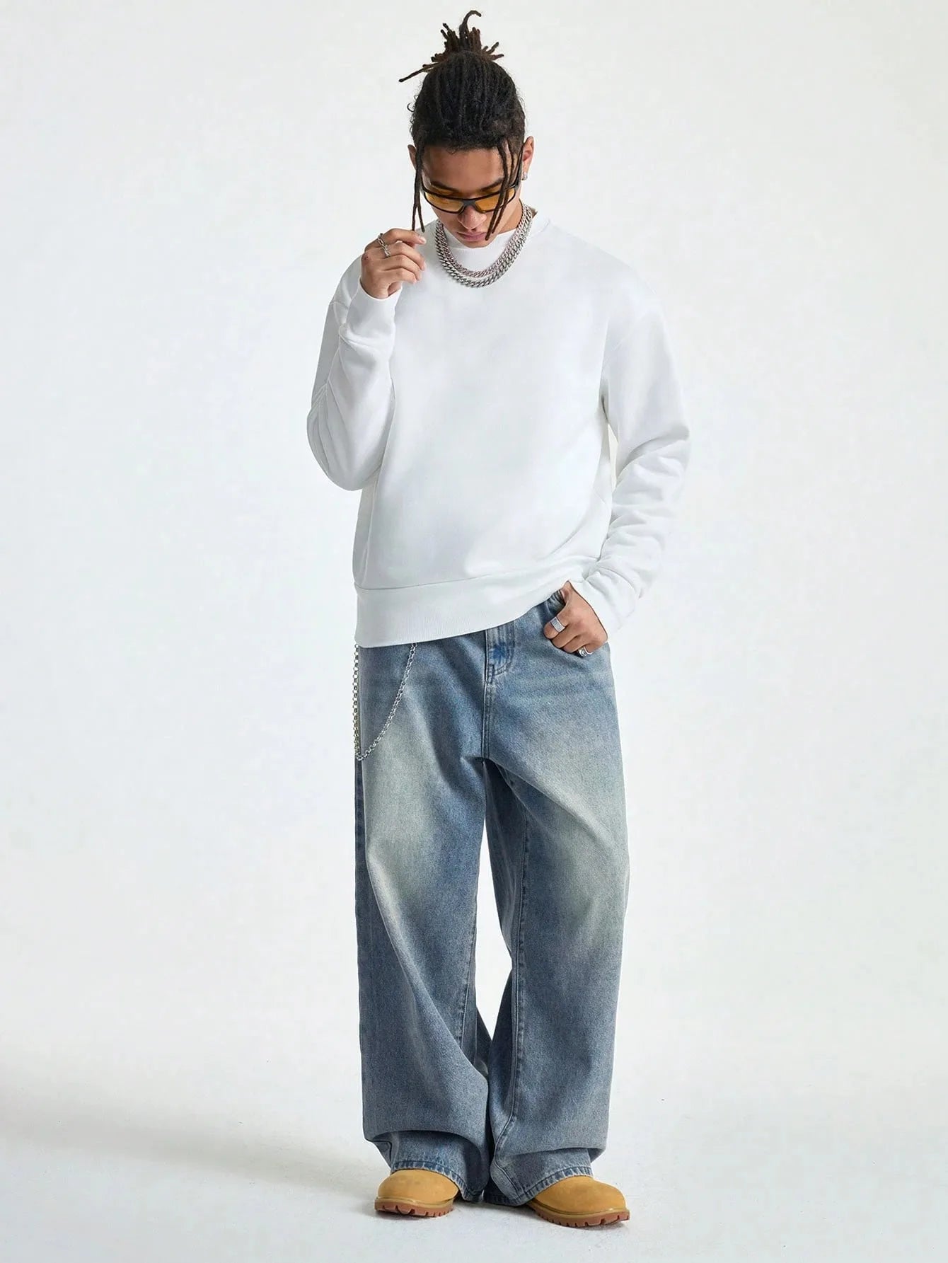 Brushed Denim Wide Pants Loose Fit Cargo Pockets HipHop Style — Black | KIMLUD
