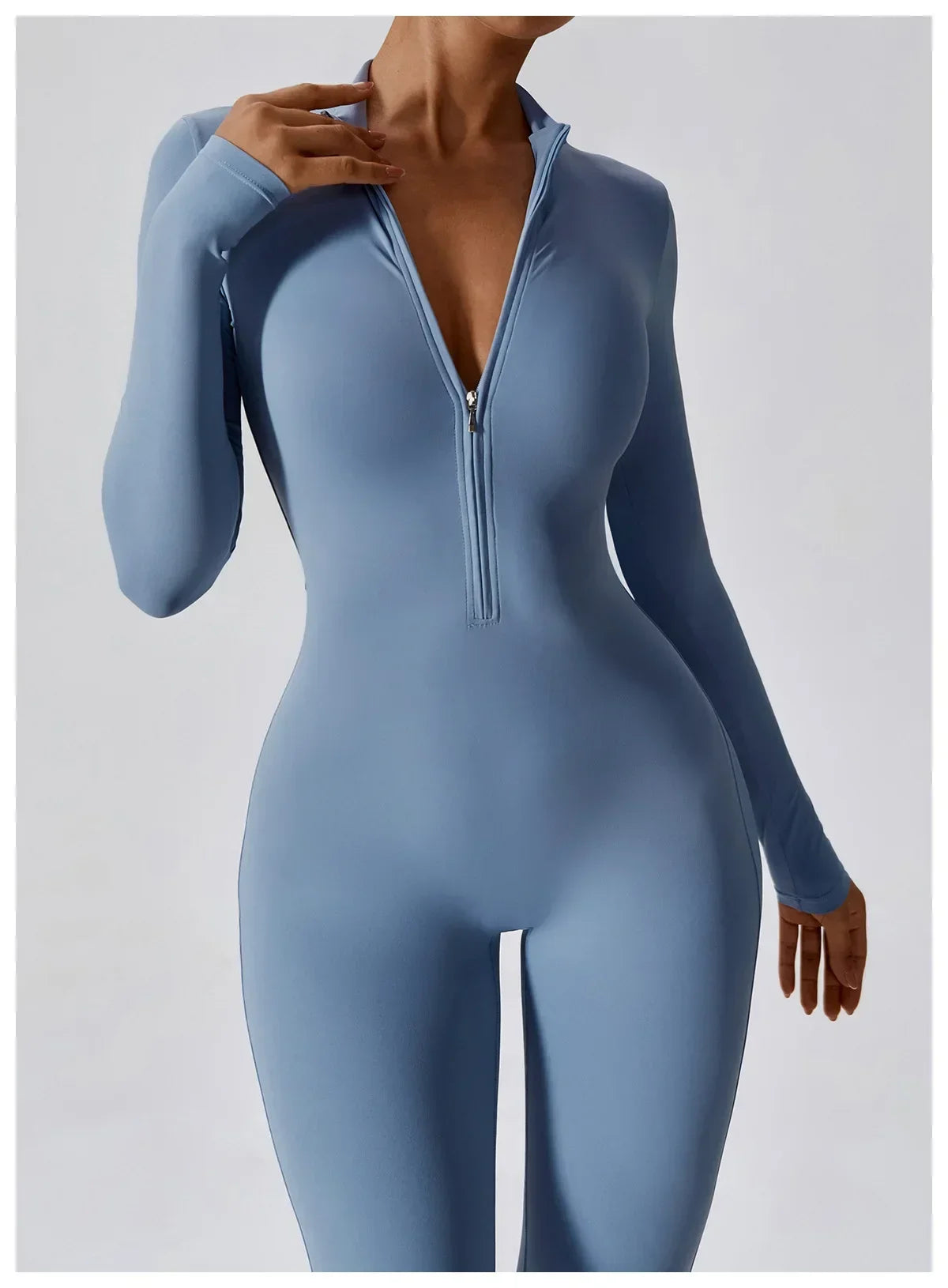 Yoga Jumpsuit – Seamless Zipper – Polyester Long Sleeve | KIMLUD