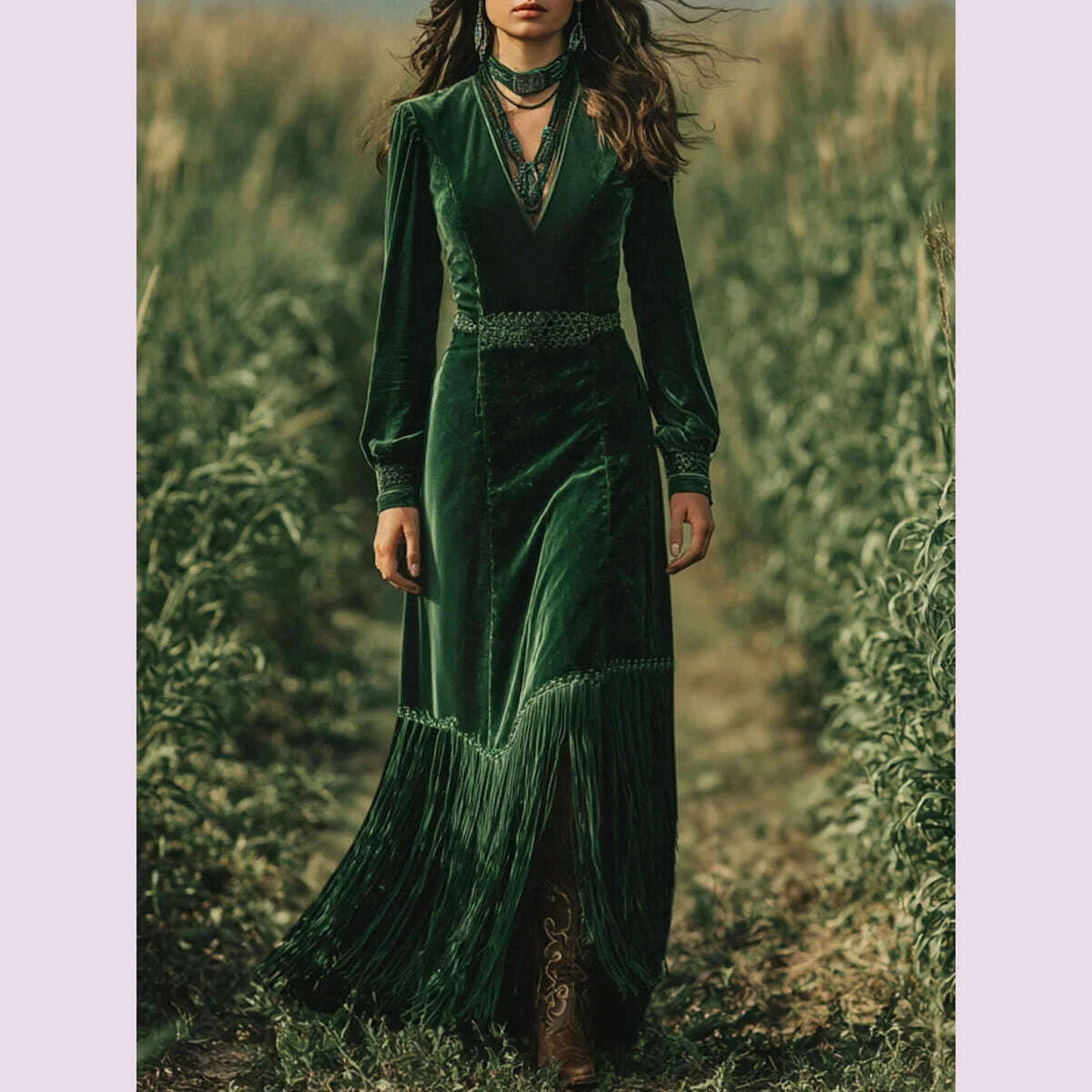 elegant-women-velvet-dress-fringe-hem-sexy-v-neck-long-sleeve-boho-high-waist-lantern-sleeves-a-line-evening-party-maxi-dresskimlud-womens-fashion-34628470