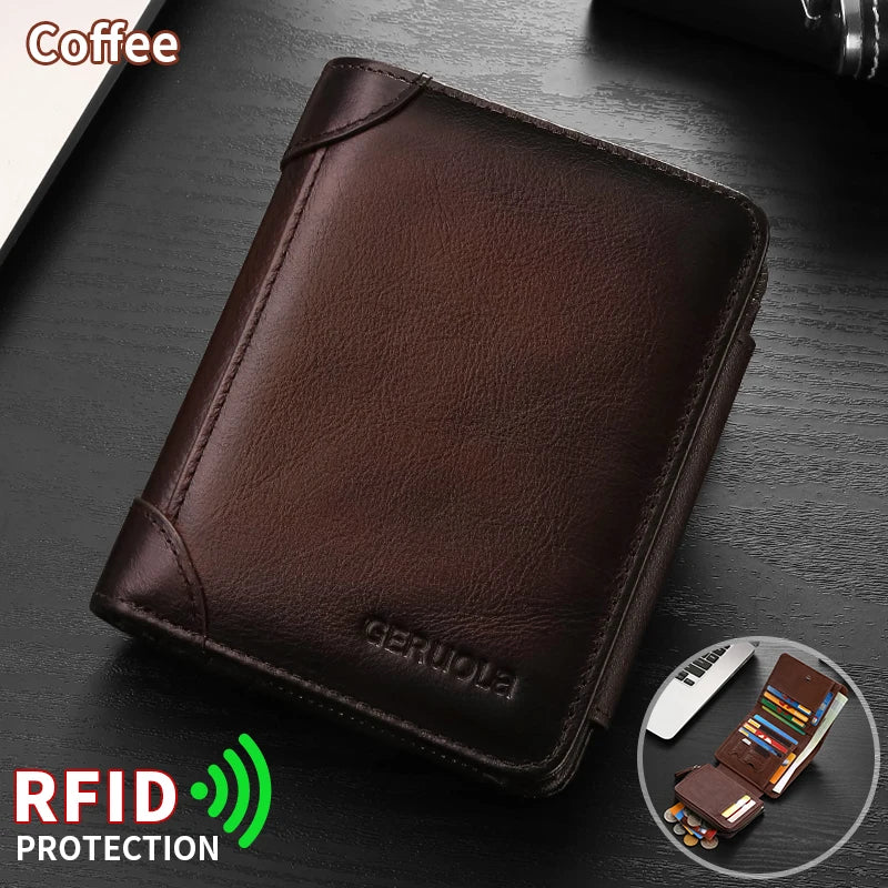 Men's Wallet – Compact RFID Protection – Genuine Leather Cowhide | KIMLUD