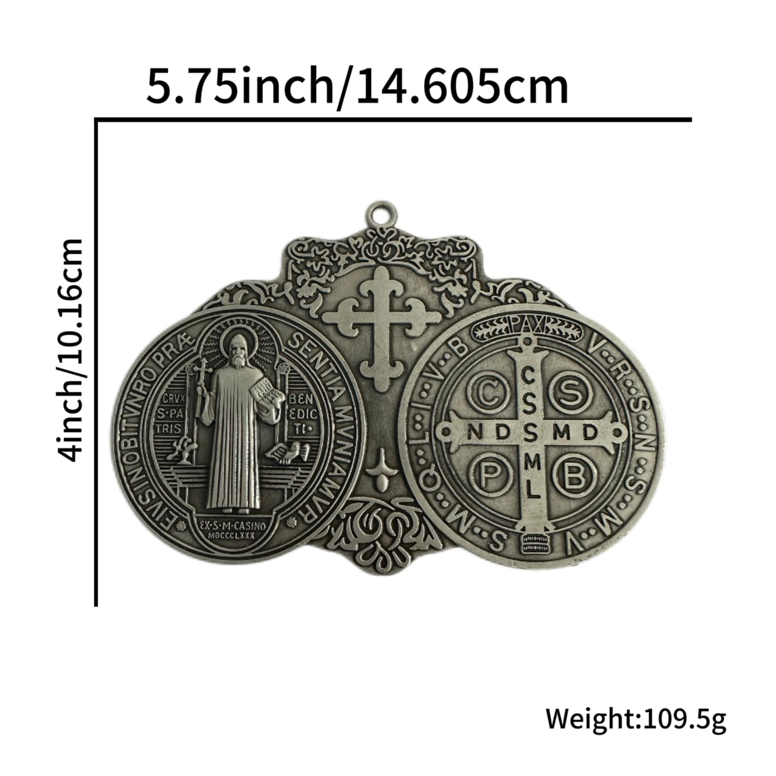EXTRA LARGE 5.7X4 INCH ST BENEDICT CROSS MEDAL VINTAGE BRASS TONE FINISH FOR WALL OR DESK DISPLAY/MEDALLA DE SAN BENITO