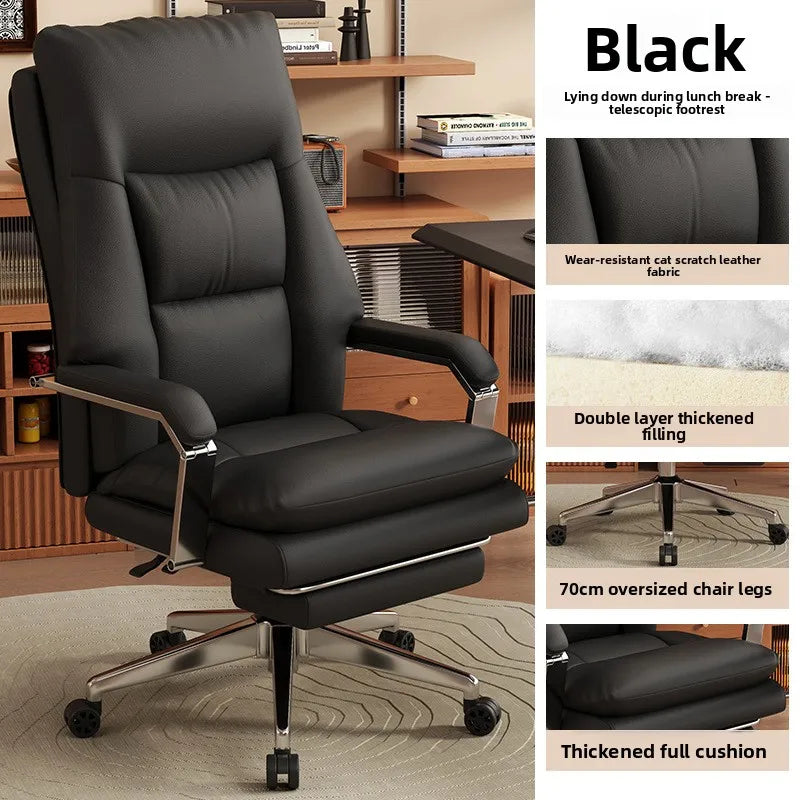 KIMLUD, Leather Boss Chair Office Chair Recumbent Back Study Chair Ergonomic Home Computer Chair, KIMLUD Womens Clothes