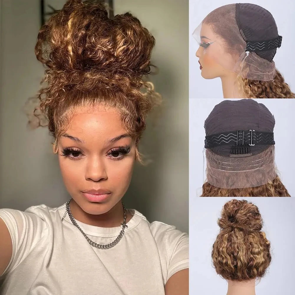 360 Lace Front Wig – Deep Wave Highlight – Human Hair – Honey Blonde | KIMLUD