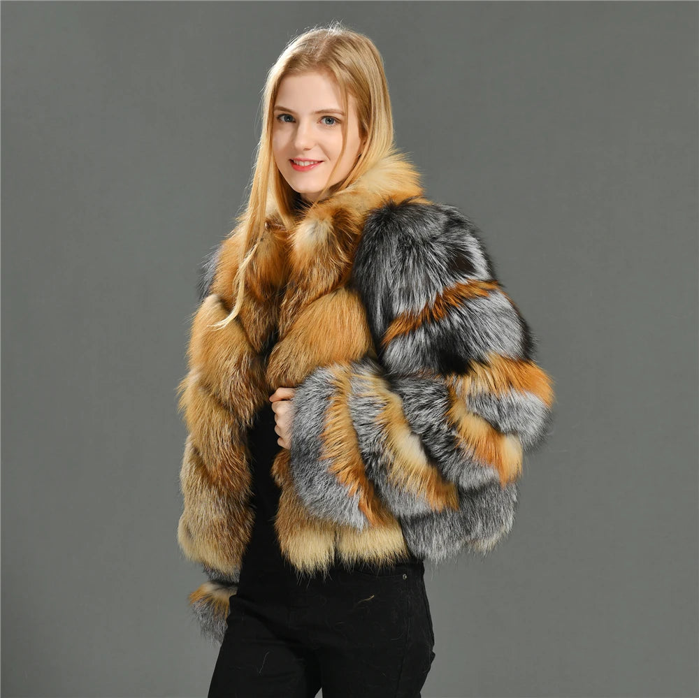 Fox Fur Coat – Vintage Design – Real Fox Fur – Red | KIMLUD