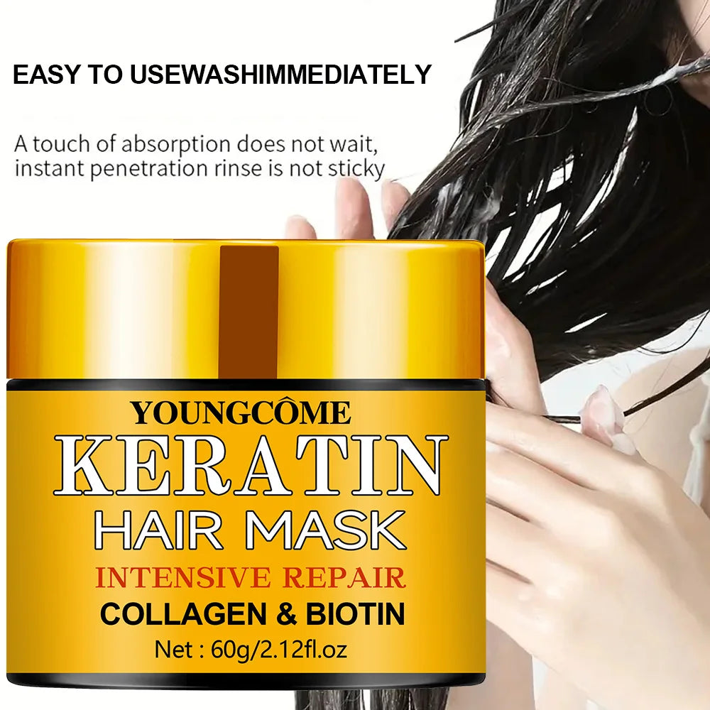 Keratin Hair Mask Biotin Collagen Nourishing Treatment — Gold | KIMLUD