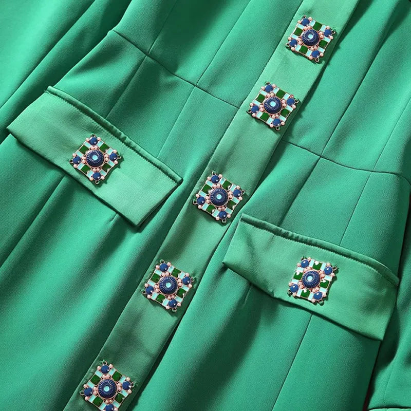 Princess Dress Diamond-Embellished Long Sleeve Silhouette — Emerald Green | KIMLUD