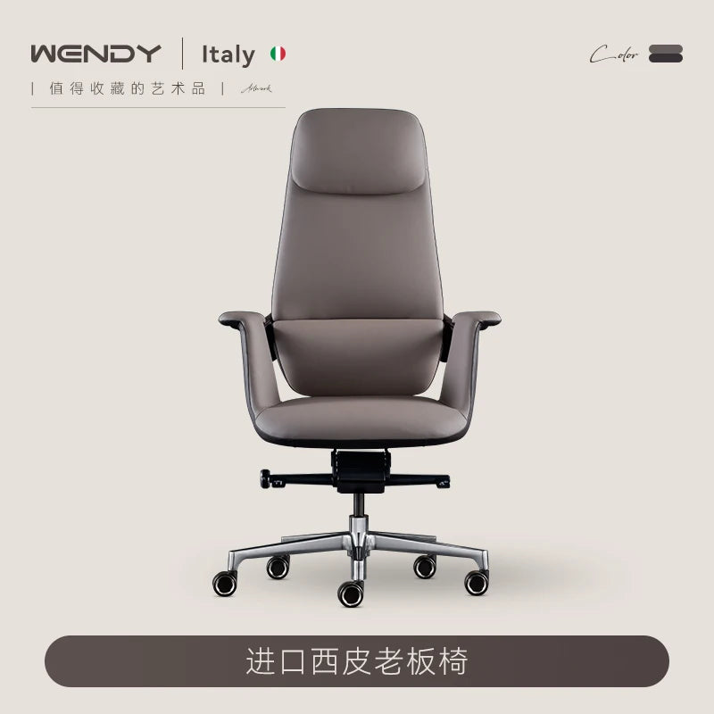 Wendy Italian Minimalist Chair Leather Boss Study Computer Office Comfortable Chair President Swivel Cowhide Chaisse Furniture