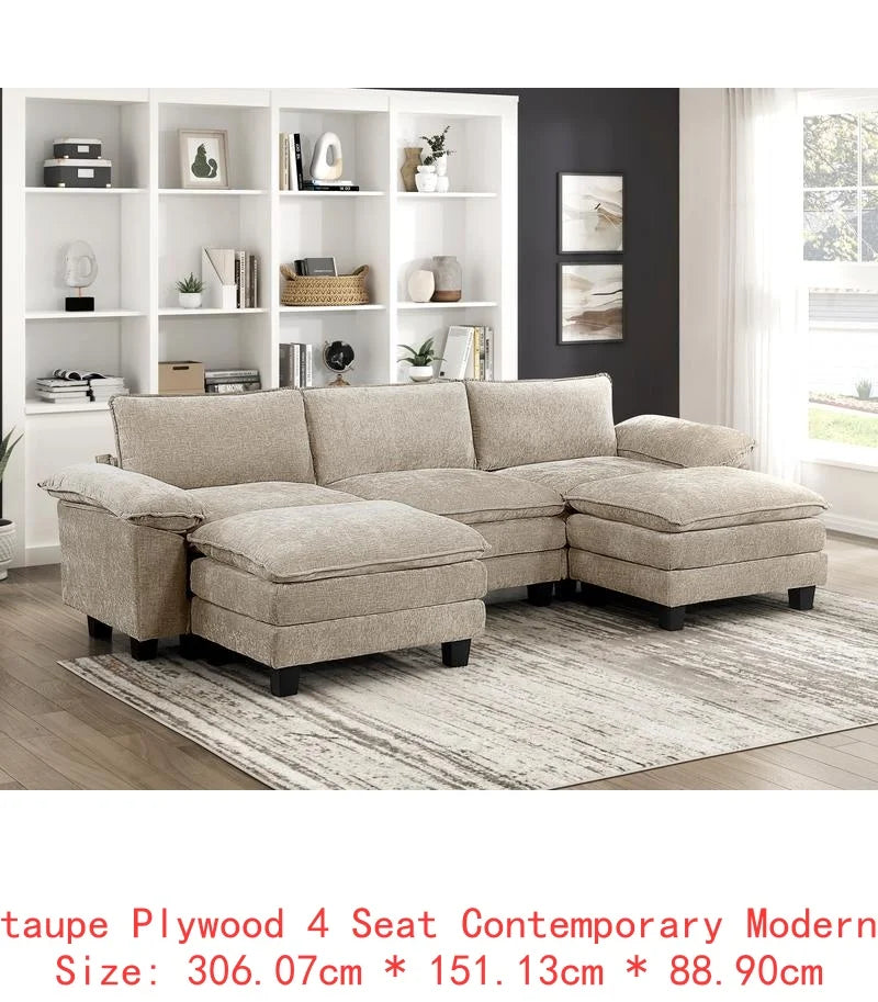 Chenille Sectional Sofa Set 6-Piece Modular Luxe Soft — Light Dove-Gray | KIMLUD