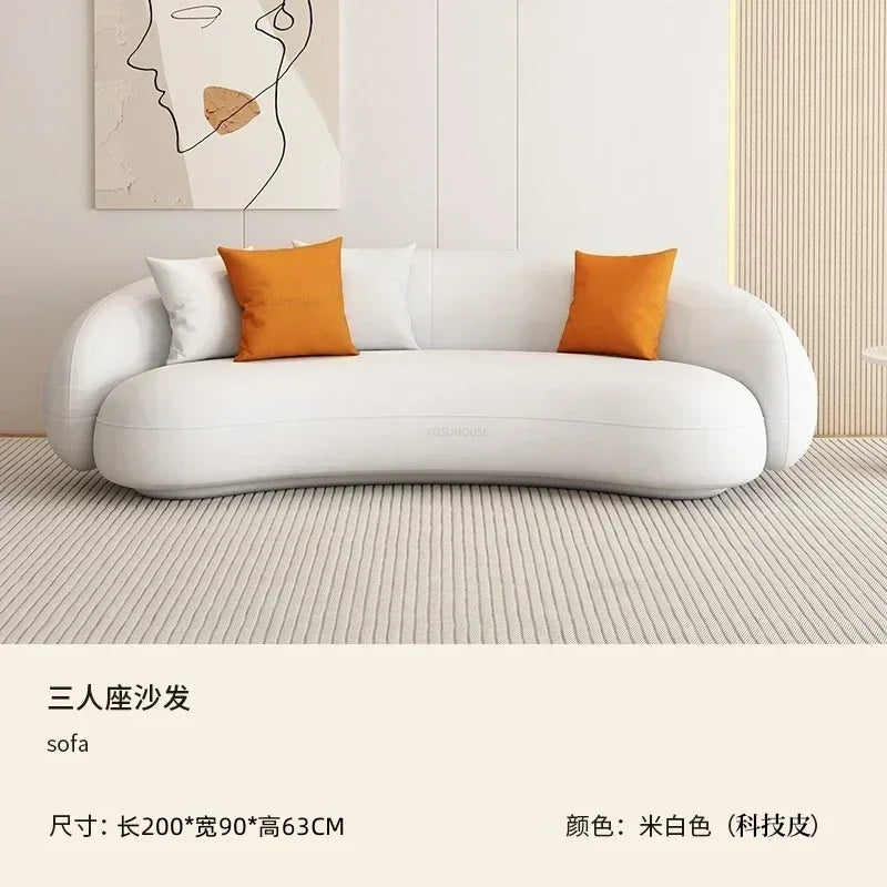 Curved Living Room Sofa Two Seater — Cream | KIMLUD
