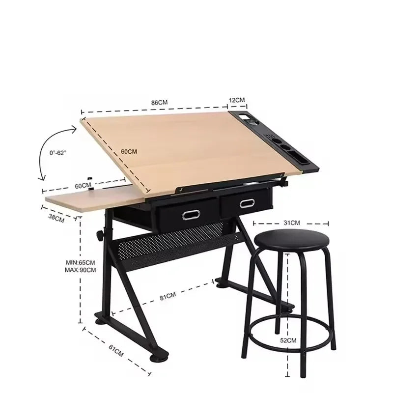 A Adjustable Height Wooden Drawing Table for Artwork, Study, Office, and Dining Ideal for Small Décor and Miniature Models