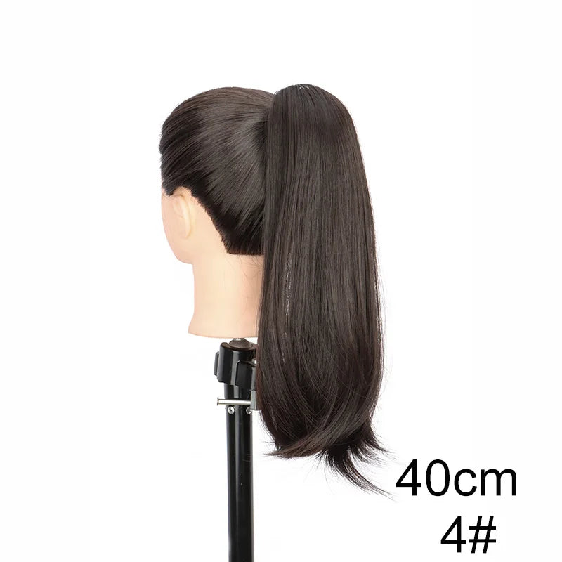Clip-In Ponytail Extension – 40/50cm Length – High Temperature Fiber – Black Brown | KIMLUD