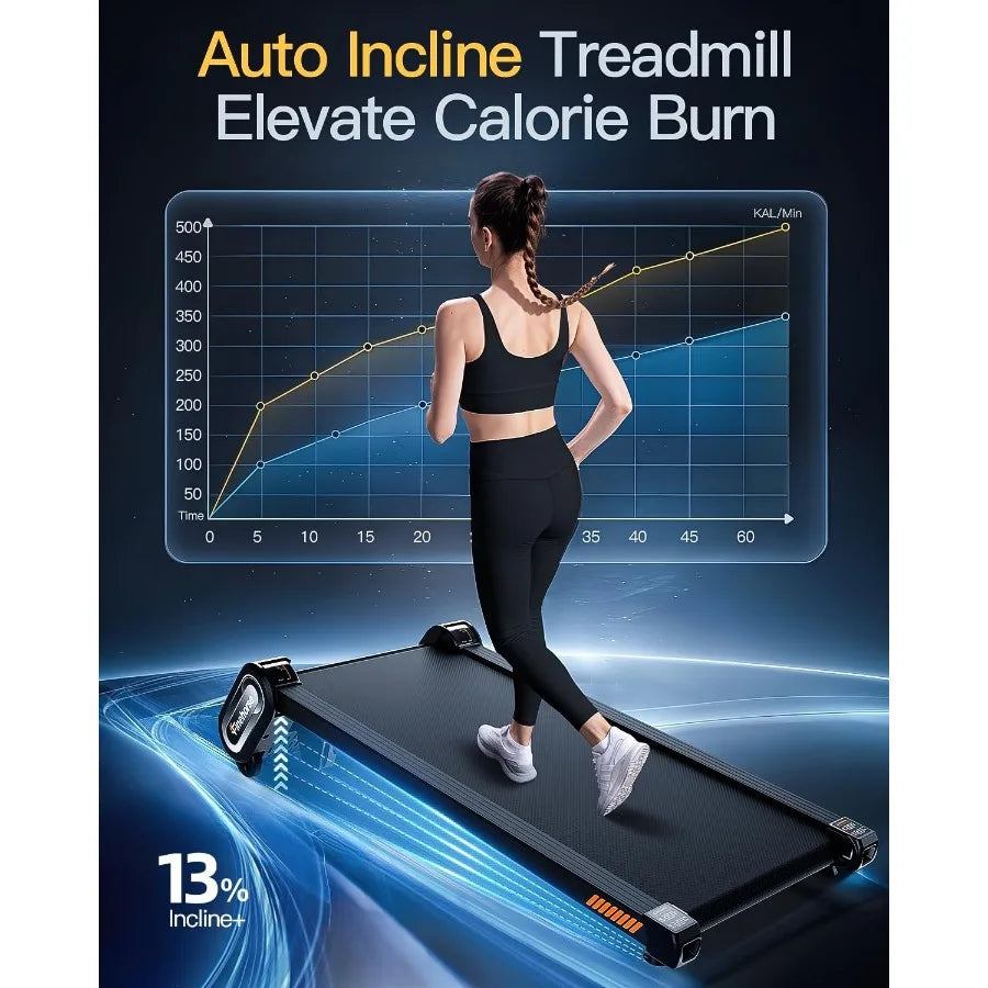 Metal Frame Under Desk Treadmill 6-Level Auto Incline Portable Walking Pad for Home Office — Black | KIMLUD
