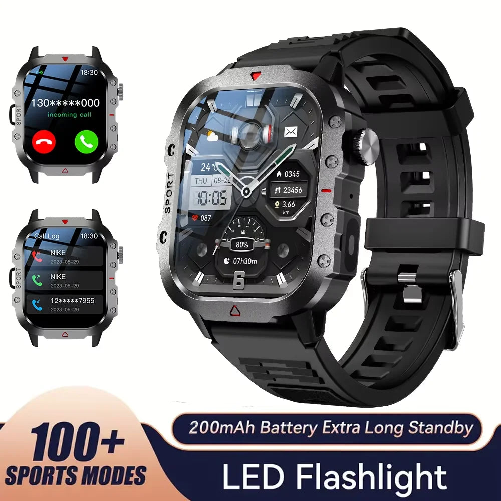 LAXASFIT 2025 Rugged Military Smart Watch Men's Outdoor Watch 2.01" HD Touch Screen Voice Bluetooth Call Smartwatch