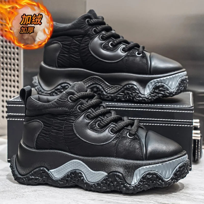 Chunky Sneaker Men Designer Winter Plush Warm Punk Board Shoes Fashion Casual Leather Height Increased Flat Platform Sport Shoes