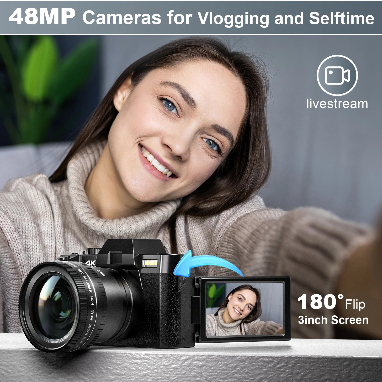 NBD 48MP Digital Cameras for Photography with WiFi & App Control,4K Autofocus Vlogging Camera , Anti-Shake, Dual Batteries