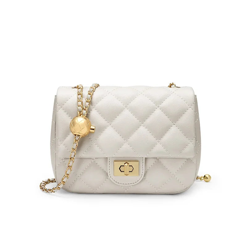 Leather Chain Crossbody Bag With Structured Small Square Silhouette And Polished Hardware — Black | KIMLUD