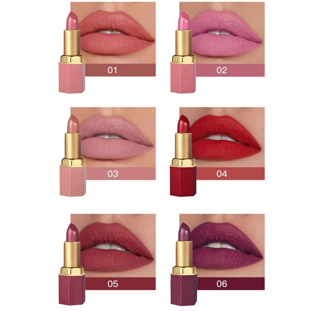 Matte Lipstick Set Six-Color Long-Lasting Velvet Finish — Multicolor | KIMLUD