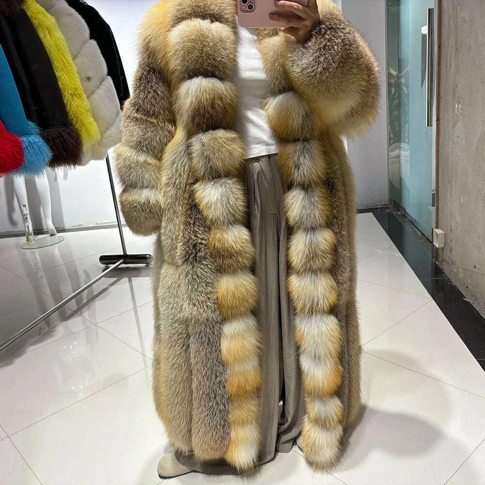 KIMLUD, YOLOAgain Luxury Long Real Fox Fur Jacket Coat Women2025 Winter Natural Golden Fox Fur Coat Outerwear, KIMLUD Womens Clothes