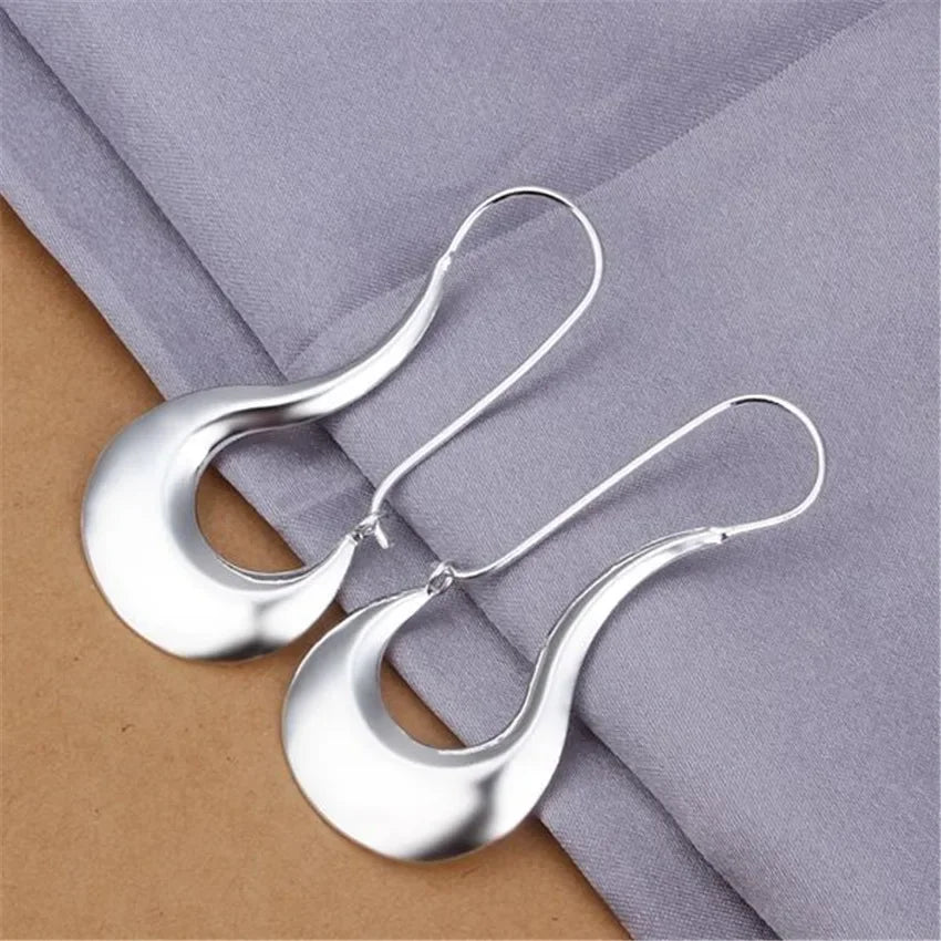Sterling Silver Drop Earrings Crescent Detail — Silver | KIMLUD