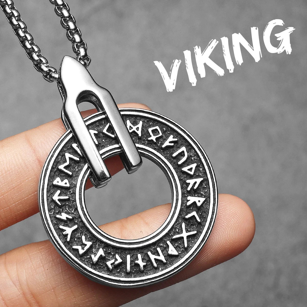 Viking Rune Carving Men Necklaces With Pendant Stainless Steel Jewelry For Male Women Punk Hip Hop Accessories Gifts Wholesale
