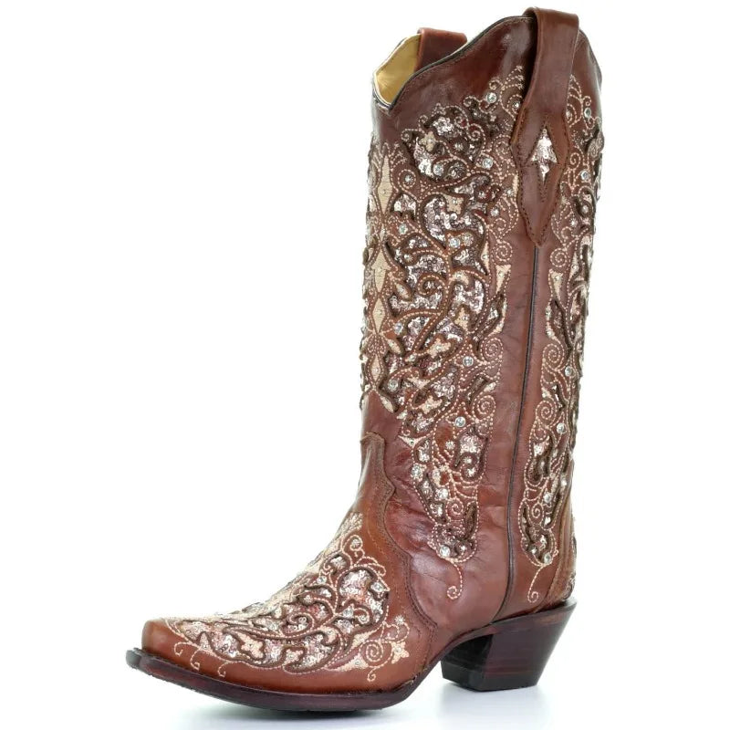 Women's Boots Mid Calf Fashion To Quality Spring New Product Coarse Heel Boots 4CM Square Heel Rhinestone Decoration Women Shoes