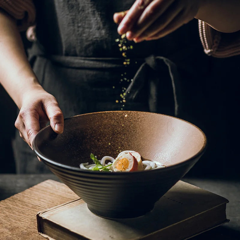 Porcelain Japanese Ramen Bowl Large — Black | KIMLUD