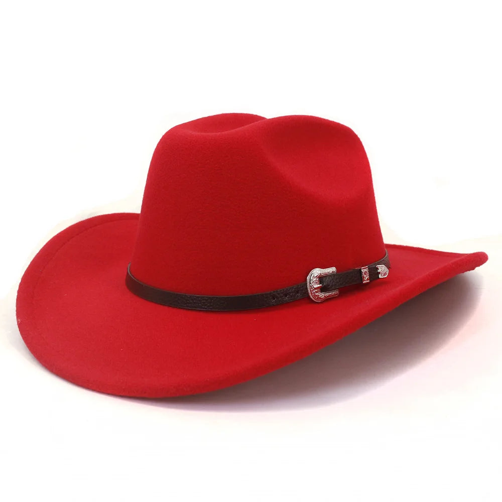 Felt Western Cowboy Hat With Black Belt — Black | KIMLUD