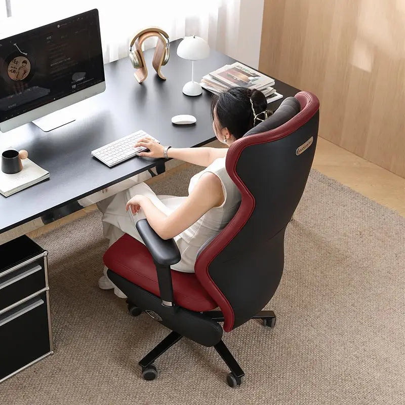 Microfiber Leather Computer Chair Ergonomic Multifunctional For Home Office E-Sports — Crimson Red | KIMLUD