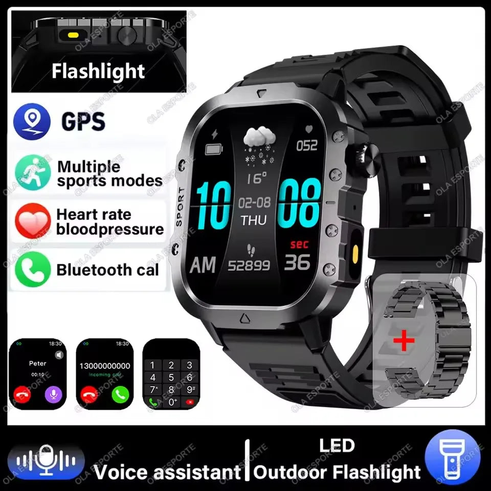 Xiaomi Military Smart Watch Men Waterproof Outdoor Sports Tracker LED Flashlight Bluetooth Call Men Smartwatch For Android iOS