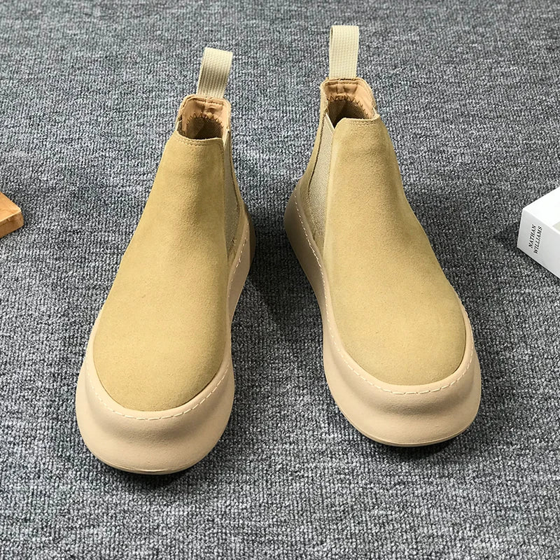 Men Thick Soled Suede Short Boots Retro Autumn Winter Comfortable Fashionable Height Increasing Boots for Casual Young People