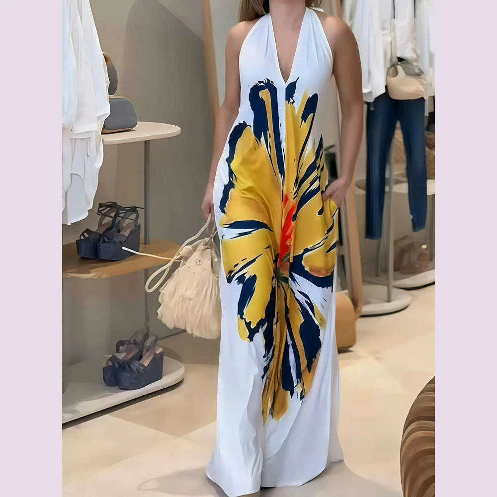 Printed Patchwork Loose Holiday Party Dress, Women Summer Fashion Slee Printed Patchwork Loose Holiday Party Dress, Women Summer Fashion Slee