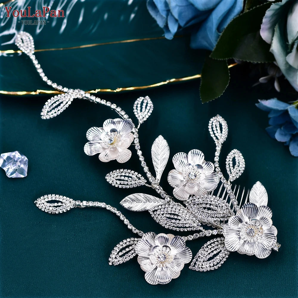 AB Rhinestone Bridal Hair Comb Wedding Accessory — Silver | KIMLUD