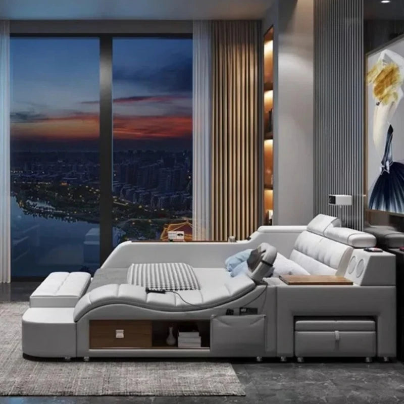 Modern Aesthetic Double Bed Multifonction Storage Salon King Double Bed Luxury Smart Lit Intelligent Multifonctions Furniture