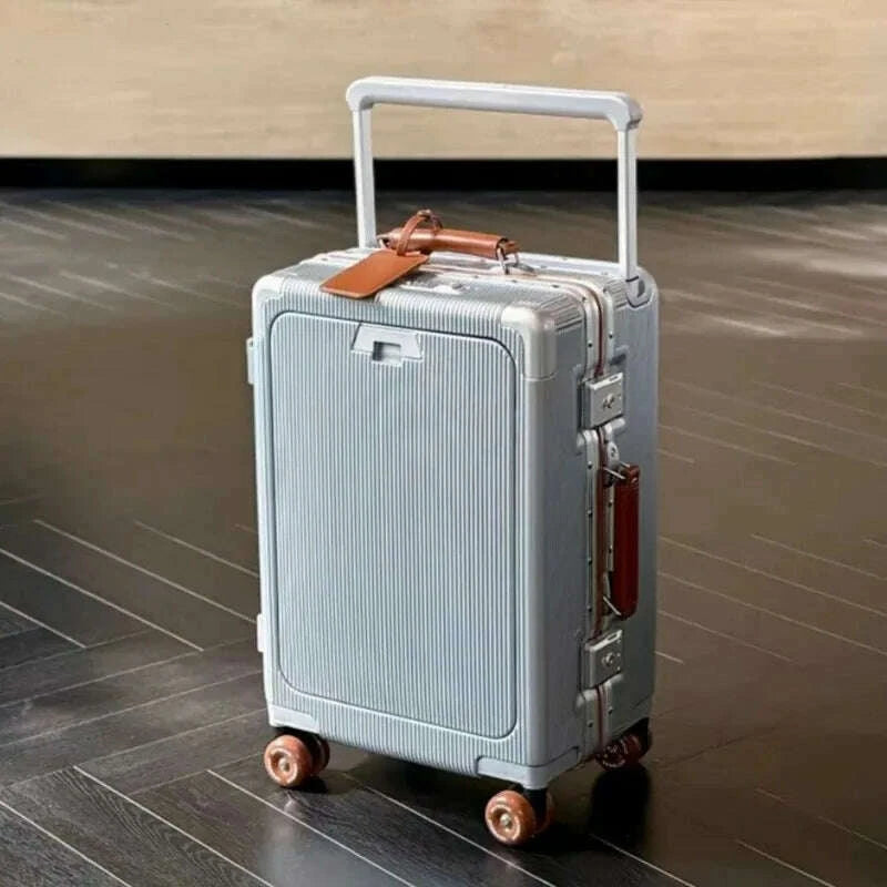 front-opening-pocket-rolling-luggage-aluminum-frame-wide-handle-trolley-suitcase-with-colorful-silent-wheels-usb-charging-plugkimlud-womens-fashion-34614824