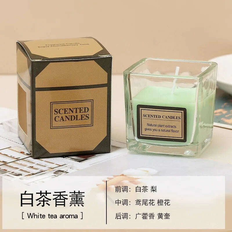 KIMLUD, Candy Color Fragrance Candle Fragrance Environment Glass Square Cup Bedroom Household Decoration Small and Fresh, KIMLUD Womens Clothes