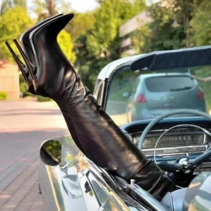 Extreme High Heels Knee High Boots Pointed Toe Shoes for Women Over The Knee Matte Leather Sexy Shoes 2025 Zapatos Para Mujere