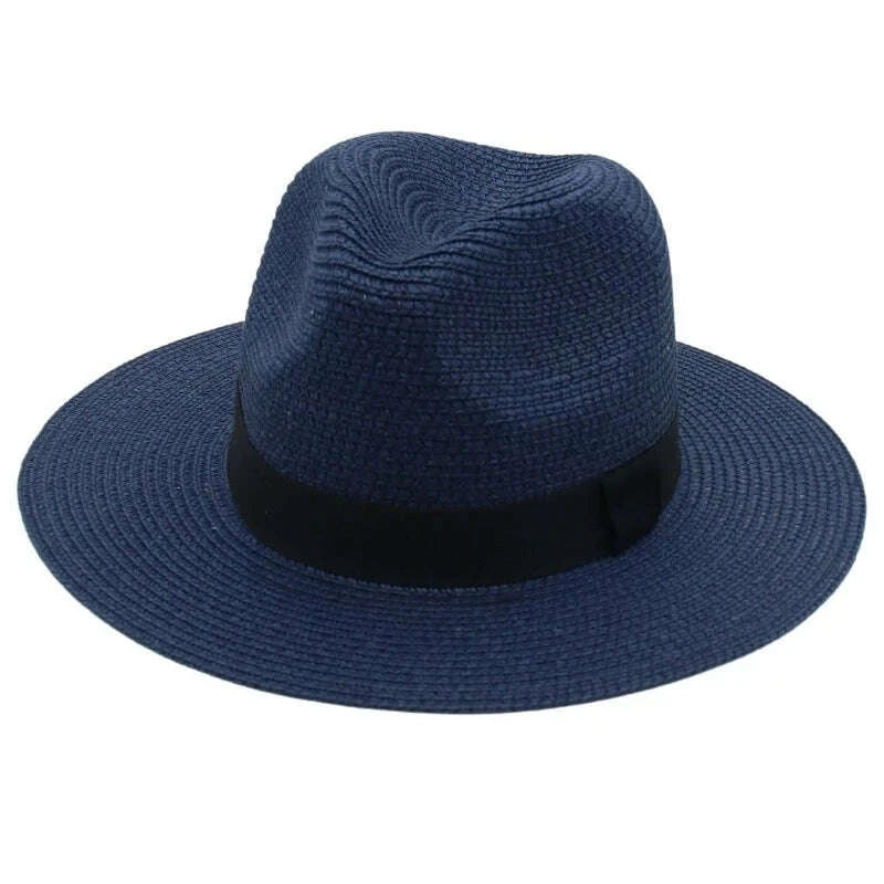 KIMLUD, Spring and Summer Hot Selling Panama Straw Hat Square Black Ribbon Korean Style Hat for Men and Women Jazz Hat Panamahat, KIMLUD Womens Clothes