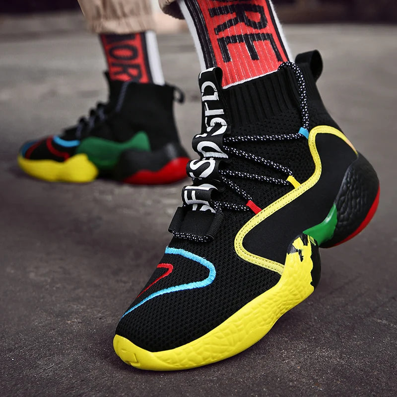 Men's Sneakers – Breathable Lace-Up – Colorful Sock Shoes | KIMLUD