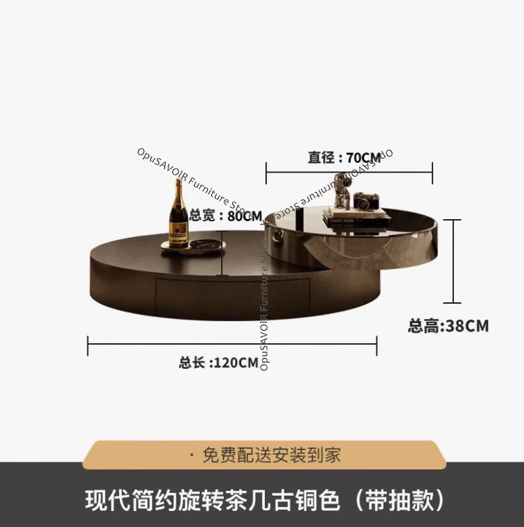 Italian Luxury Coffee Tables Oval Rotating Center — Champagne Gold | KIMLUD