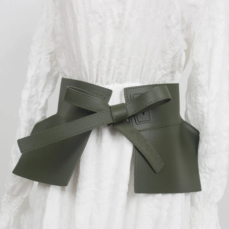 Belt – Knot Wide Waistband Lace Up Bowknot – PU | KIMLUD