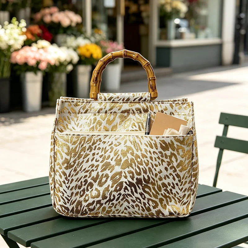 Tote Bag – Leopard Print – Polyester – Golden Leopard | KIMLUD