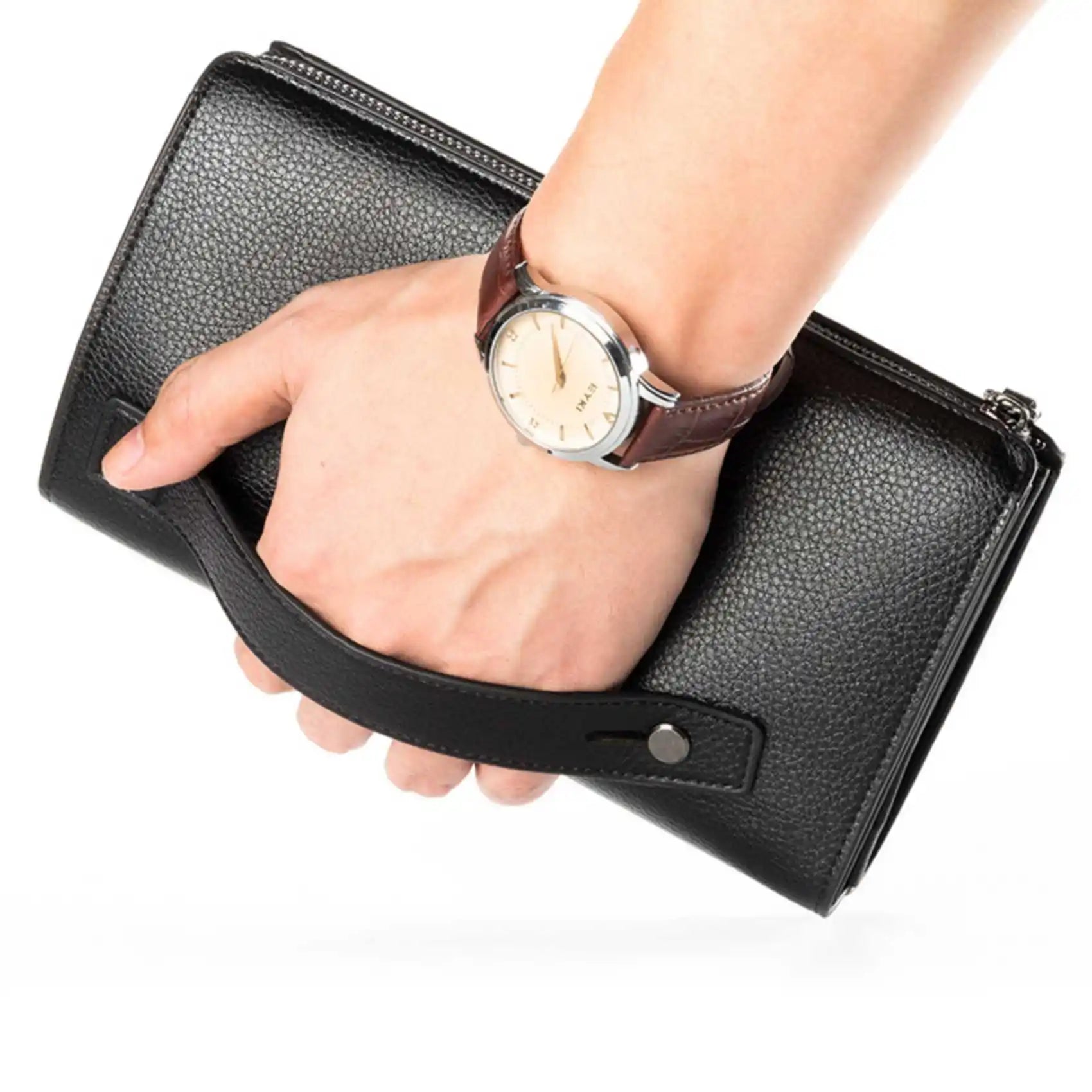 Business Casual Lychee Pattern Clutch Bag — Black | KIMLUD