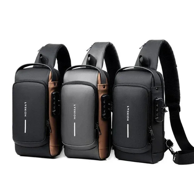 Oxford Sling Bag Anti Theft USB Charging — Black | KIMLUD