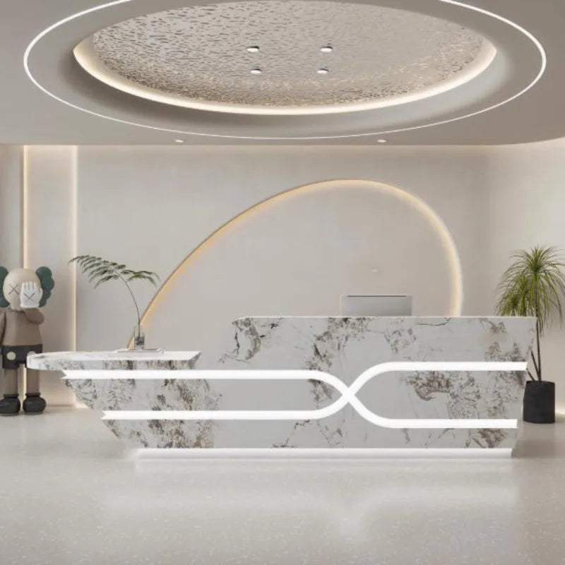 Sculpted Reception Desk LED Halo — Cool Gray | KIMLUD