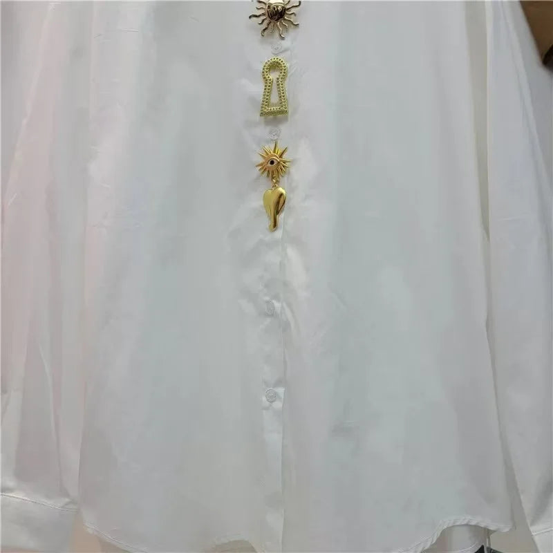 Blouse – Long Sleeve – Cotton – Turn-Down Collar | KIMLUD