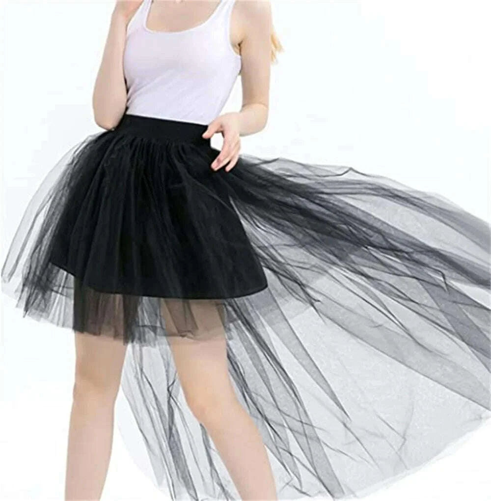 KIMLUD, MisShow Hi-Lo Gothic Punk Tutu Skirt Soft Tulle Elastic Waist High Low Mesh Net Halloween Cosplay Costume Maxi Women Dress, KIMLUD Womens Clothes