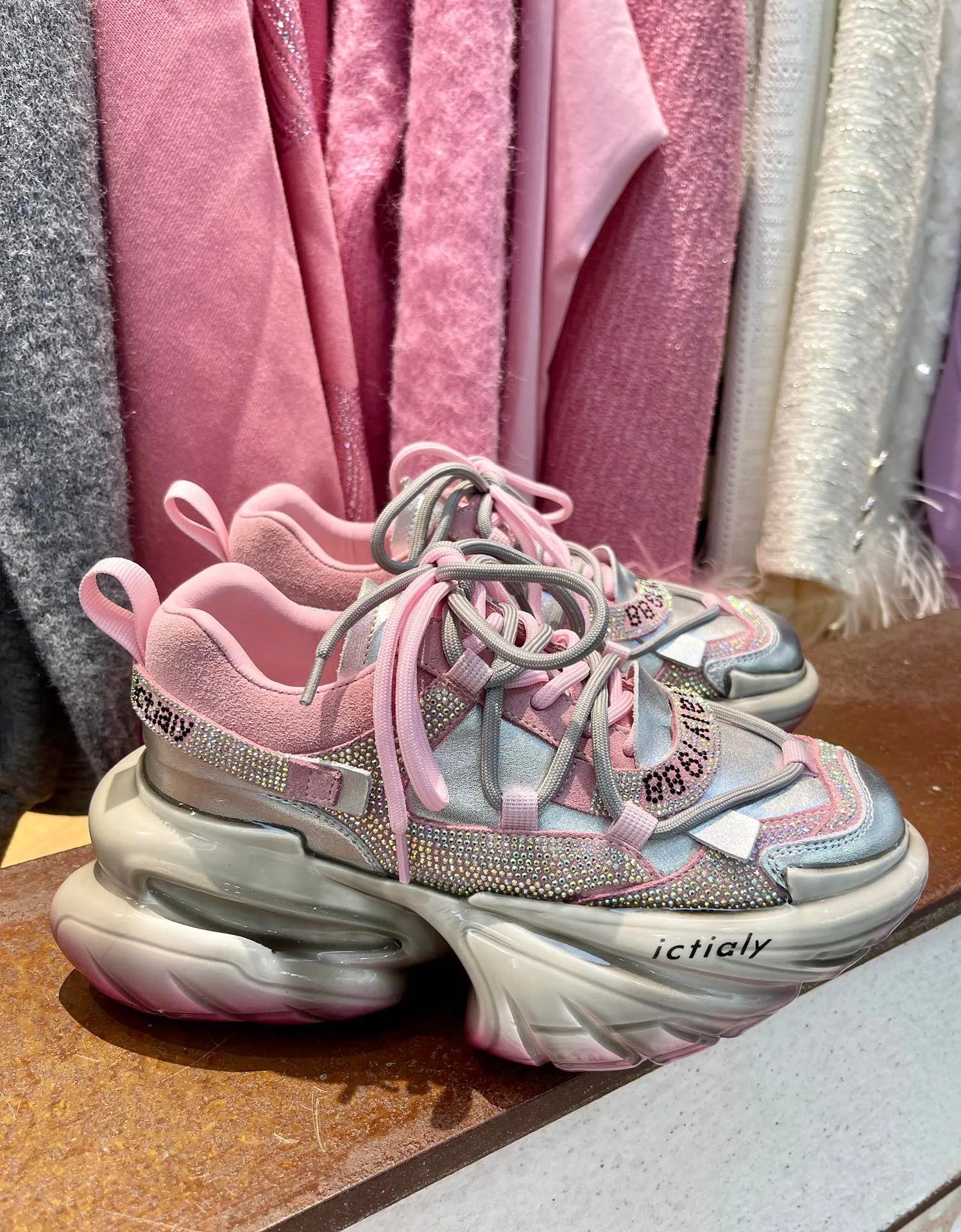 Real Leather Heels Crystal Platform — Soft Pink | KIMLUD