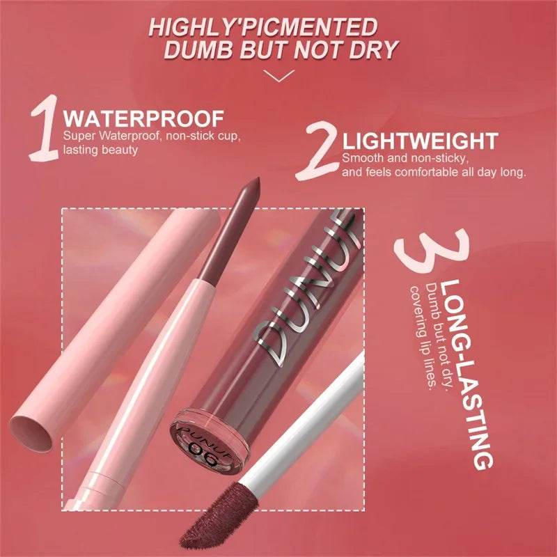 12 Color Matte Lip Liner Pencil Lip Gloss Set Waterproof Lipliner Pen Red Brown High Pigmented Lip Glaze Lips Cosmetics Makeup