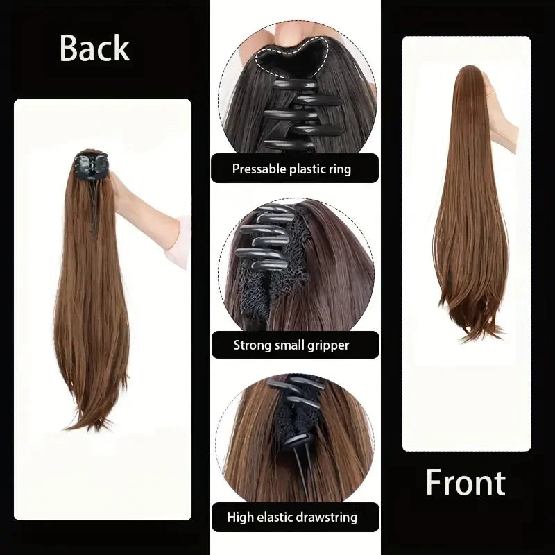 Clip-In Ponytail Extension – 40/50cm Length – High Temperature Fiber – Black Brown | KIMLUD